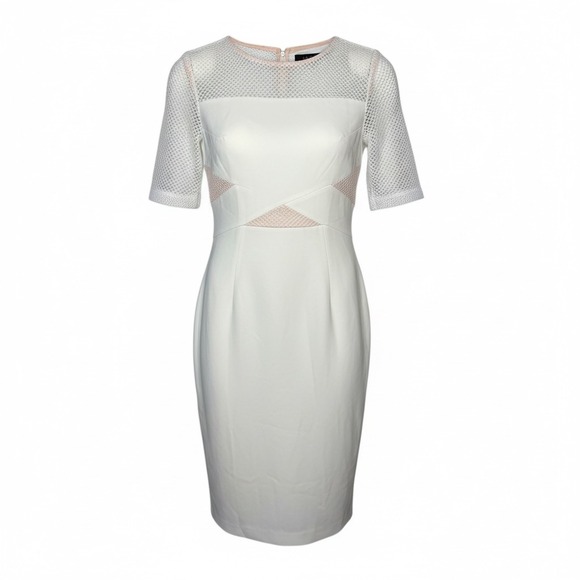 JAX BLACK LABEL Dresses & Skirts - JAX BLACK LABEL Dress White Blush Mesh Illusion Sheath Midi Cocktail Size 6 NWT